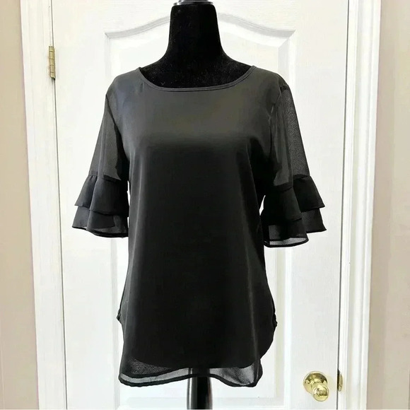 Ricki’s Blouse Short Sleeve Sheer Flowy  Ruffle Sleeves Black Size Small - Picture 14 of 14